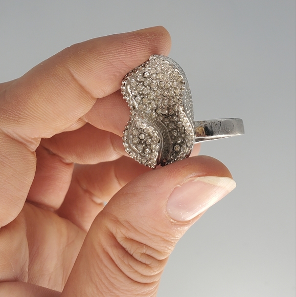 Abstract Silvertone Rhinestone Cocktail Ring - Picture 6 of 12